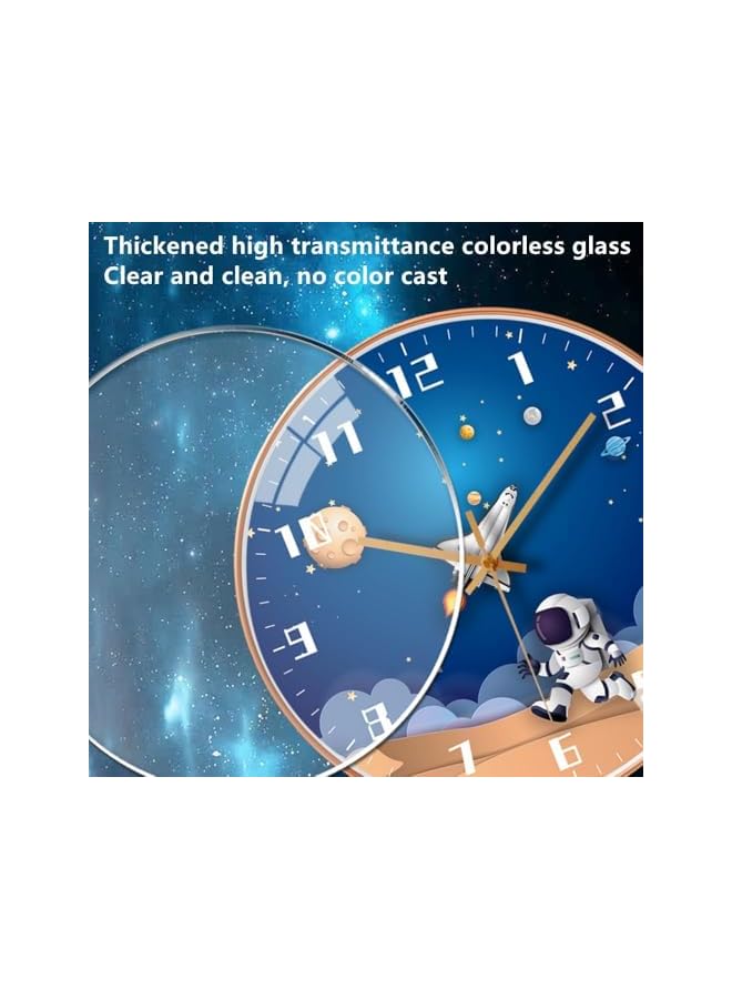 The Bros Large 3D Creative Silent Wall Clock, Non Ticking Round Decor Art Dial for Living Room Study Bedroom Kids Room School Entryway Office Home Light Luxury Decoration (Φ12" Space Travel) - Image 3