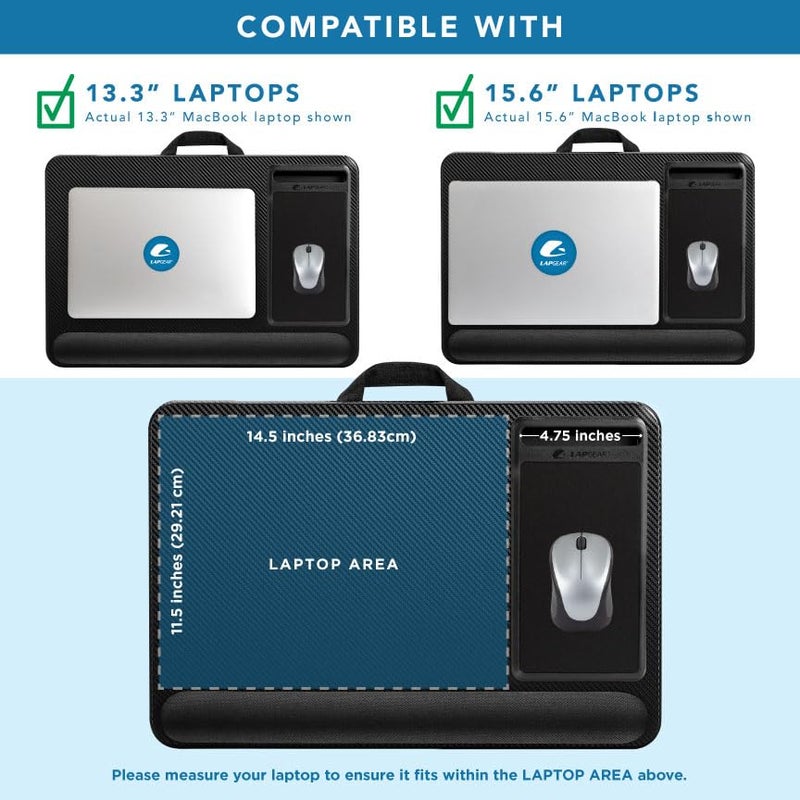 LAPGEAR Home Office Pro Lap Desk with Wrist Rest, Mouse Pad, and Phone Holder - Black Carbon - Fits up to 15.6 Inch Laptops - Style No. 91598 - Image 3