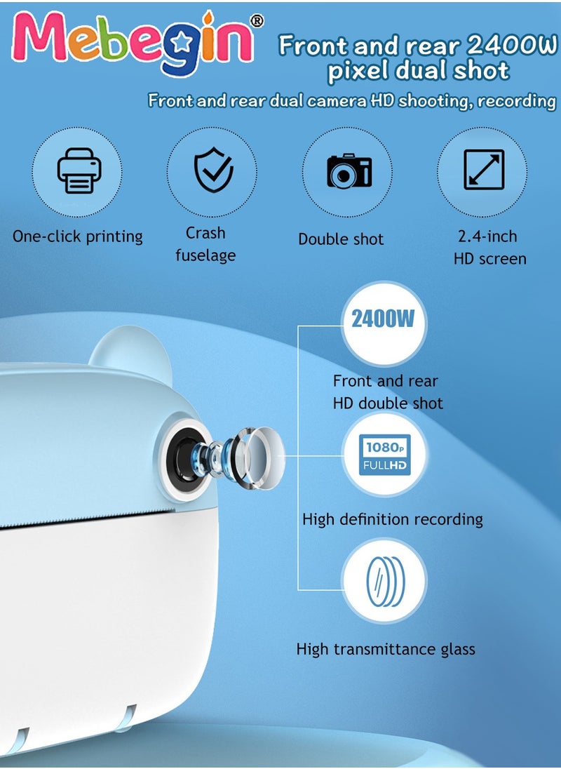MEBEGIN 2.4 Inch Kids Camera Instant Print with 3 Roller Photo Paper, 1080p HD Digital Video Cameras for Toddler, Dual Selfie Mini Children Camera with 32GB SD Card, Photo Capture, Vdeo Recording and Playback, Ideal Gift for Kids  - Image 5