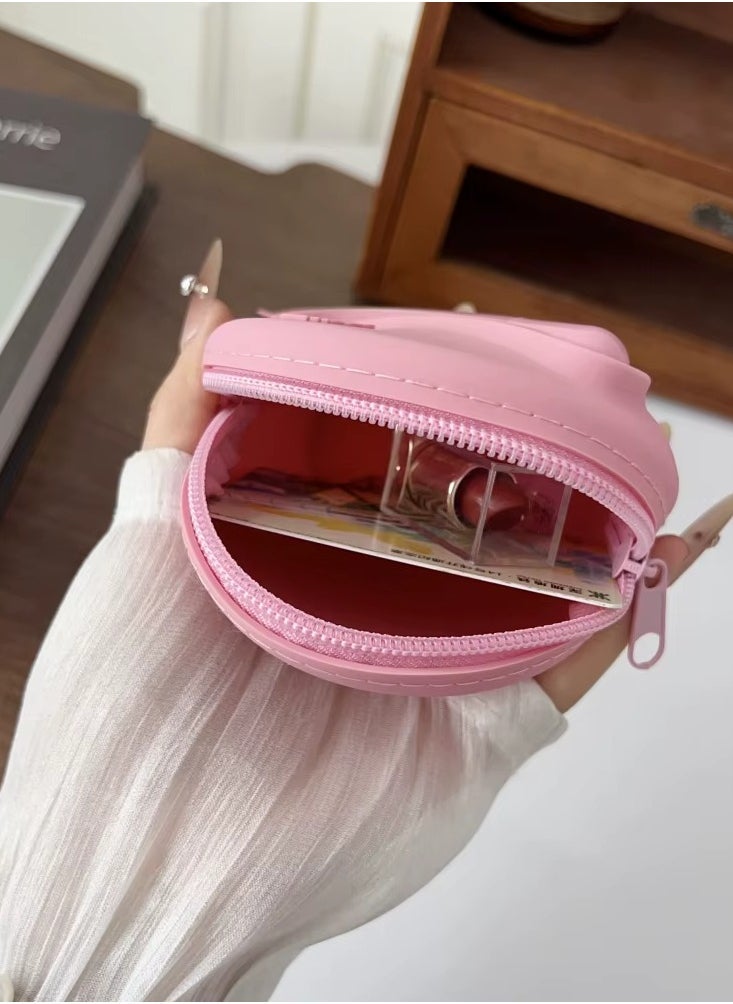 rhode Lipstick Holder Bag Coin Purse Lip Glaze Organizer Storage Bag with Cute Toast Ribbon Design | Compact Pink Cosmetic Pouch for Lipsticks, Lip Gloss, Coins & Small Essentials | Stylish & Portable Makeup Organizer for Daily Use and Travel - Image 3