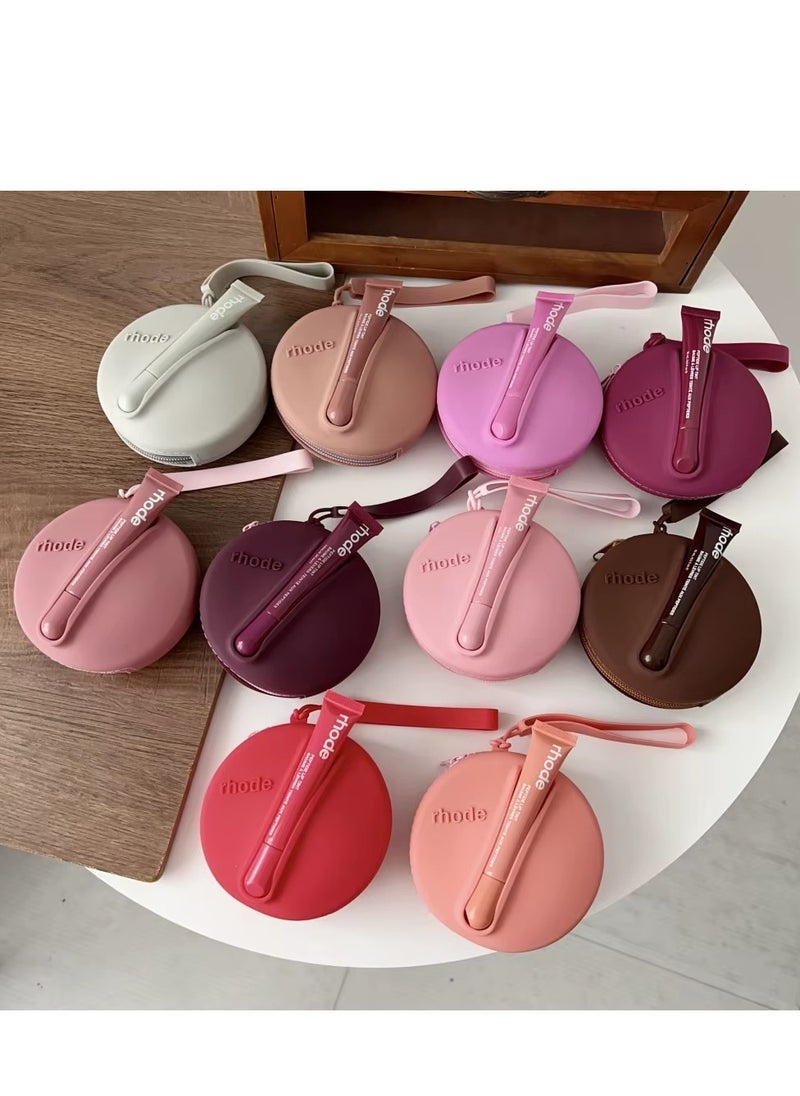 rhode Lipstick Holder Bag Coin Purse Lip Glaze Organizer Storage Bag with Cute Toast Ribbon Design | Compact Pink Cosmetic Pouch for Lipsticks, Lip Gloss, Coins & Small Essentials | Stylish & Portable Makeup Organizer for Daily Use and Travel - Image 4