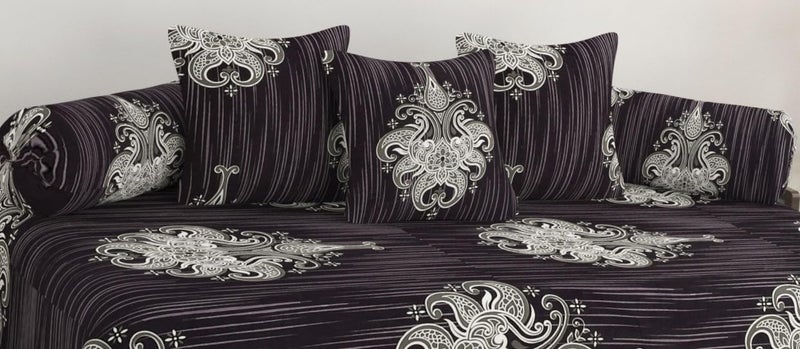 SHOMES 100% Cotton Feel Floral Printed Diwan Set Covers 6 Pieces - 1 Single Bed Sheet (60 X 90) with 3 Cushion (16 X 16), 2 Bolster Covers (16 X 32) - Wine Floral - Image 3