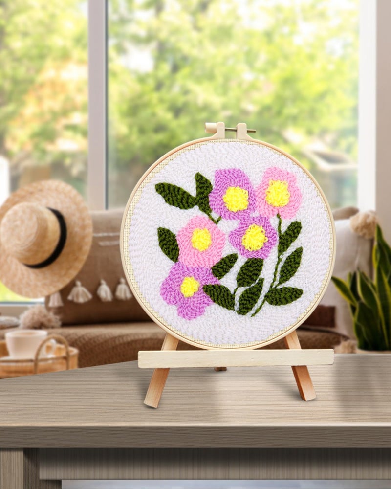TINDTOP Punch Needle Kits, Flowers Punch Embroidery Kits for Adults Beginner, Tool with Punch Needle Fabric, Hoops, Yarns and Sewing Needles - Image 5