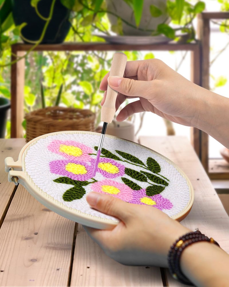 TINDTOP Punch Needle Kits, Flowers Punch Embroidery Kits for Adults Beginner, Tool with Punch Needle Fabric, Hoops, Yarns and Sewing Needles - Image 4