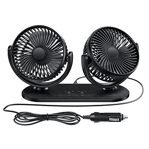 TriPole مروحة سيارة TriPole 12V / 24V محمولة للتبريد برأسين دوارين للمركبات الكهربائية للسيارة والشاحنة وSUV وRV والفان والقارب وعربة الجولف - 3 سرعات، هواء قوي وتدوير الهواء - Image 1