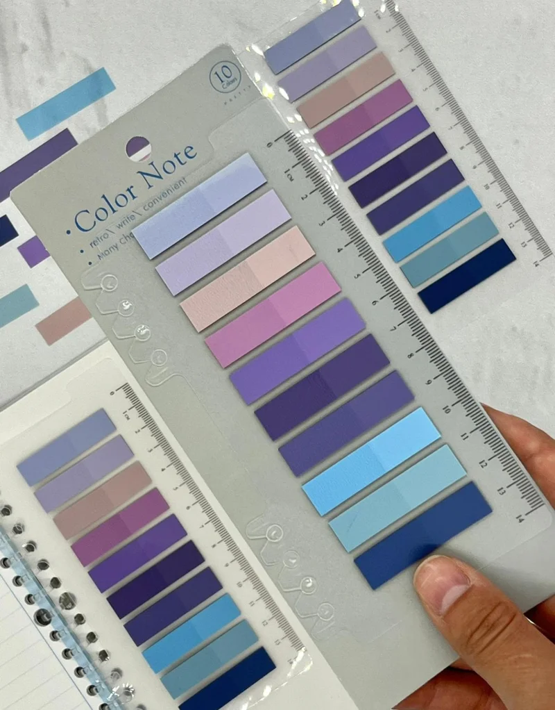 كاغيت جيمي دوكان Paper Ship Shop 10 Colored Ruler Purple and Blue Shades Transparent Pet Index / Index Sticker / Sticky Note / Post-It