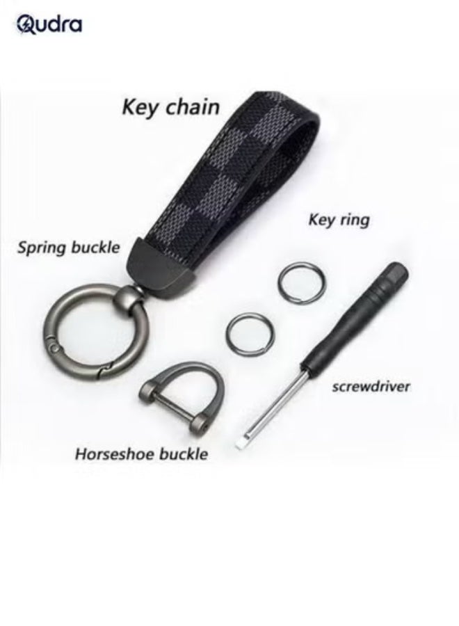 Premium PU Leather Keychain for Car Keys – Plaid Leather Design with Zinc Alloy 360° Rotating Ring, Universal Wrist Strap Key Holder for Car, School Bag & Accessories, Black - Image 3