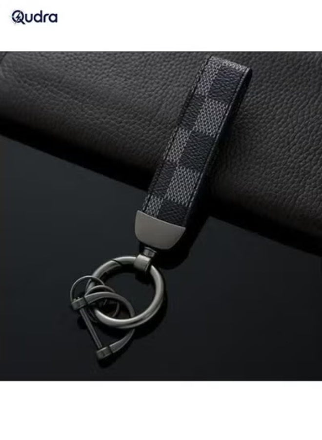 Premium PU Leather Keychain for Car Keys – Plaid Leather Design with Zinc Alloy 360° Rotating Ring, Universal Wrist Strap Key Holder for Car, School Bag & Accessories, Black - Image 4