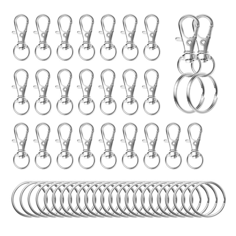 ZoloAJay 50pcs Swivel Snap Hooks with Split Key Rings Metal Silver Lobster Claw Trigger Clasps for Keychain Clip Lanyard Bag Purse Tag Jewelry Making Crafts Length 1.26inch(32mm) Inside Width 0.39inch(10mm) - Image 1