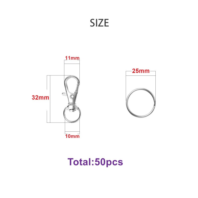 ZoloAJay 50pcs Swivel Snap Hooks with Split Key Rings Metal Silver Lobster Claw Trigger Clasps for Keychain Clip Lanyard Bag Purse Tag Jewelry Making Crafts Length 1.26inch(32mm) Inside Width 0.39inch(10mm) - Image 2