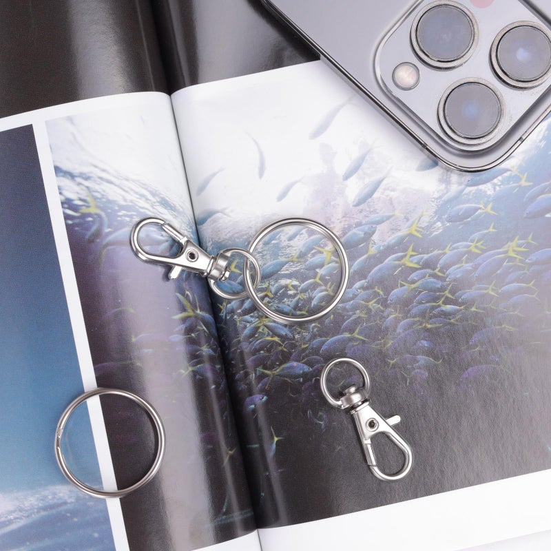 ZoloAJay 50pcs Swivel Snap Hooks with Split Key Rings Metal Silver Lobster Claw Trigger Clasps for Keychain Clip Lanyard Bag Purse Tag Jewelry Making Crafts Length 1.26inch(32mm) Inside Width 0.39inch(10mm) - Image 4