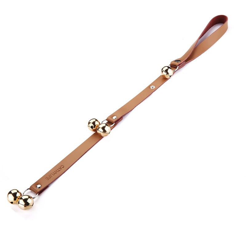 CATHYLIFE Leather Dog Doorbells for Door Knob/Potty Training/Go Outside, Length Adjustment Copper Dog Bell, Housetraining Hanging Bell, Brown Leather Golden Bells. - Image 1