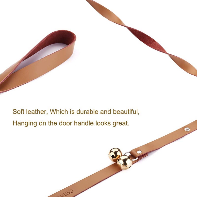 CATHYLIFE Leather Dog Doorbells for Door Knob/Potty Training/Go Outside, Length Adjustment Copper Dog Bell, Housetraining Hanging Bell, Brown Leather Golden Bells. - Image 3