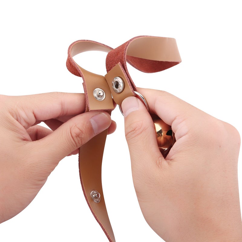 CATHYLIFE Leather Dog Doorbells for Door Knob/Potty Training/Go Outside, Length Adjustment Copper Dog Bell, Housetraining Hanging Bell, Brown Leather Golden Bells. - Image 4