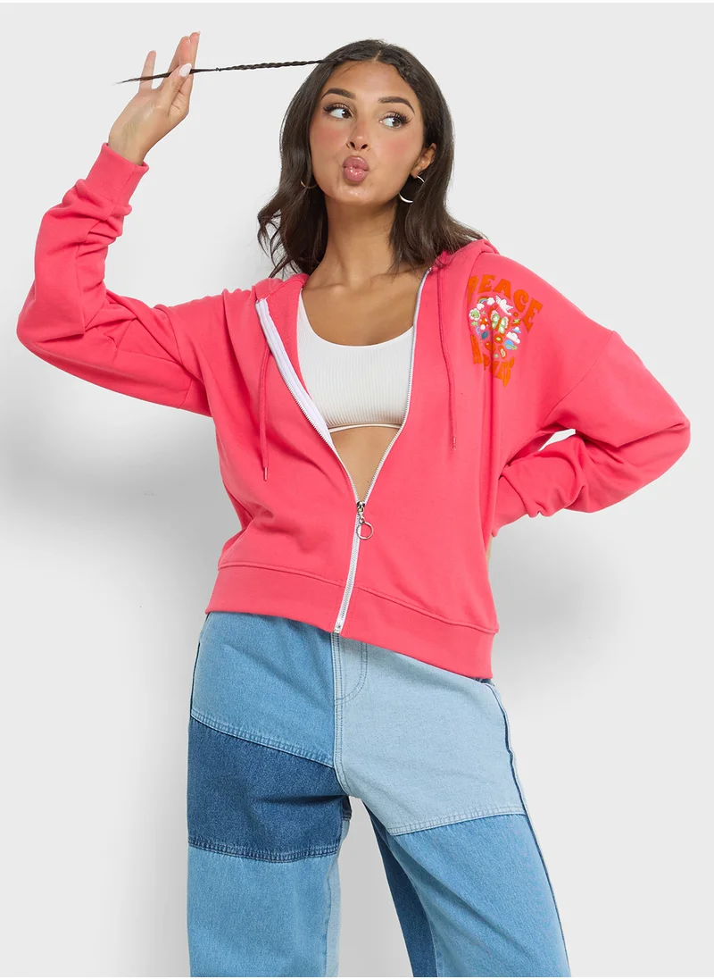 Ginger Graphic Hoodie With Flock Print