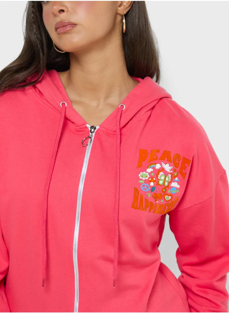 Ginger Graphic Hoodie With Flock Print
