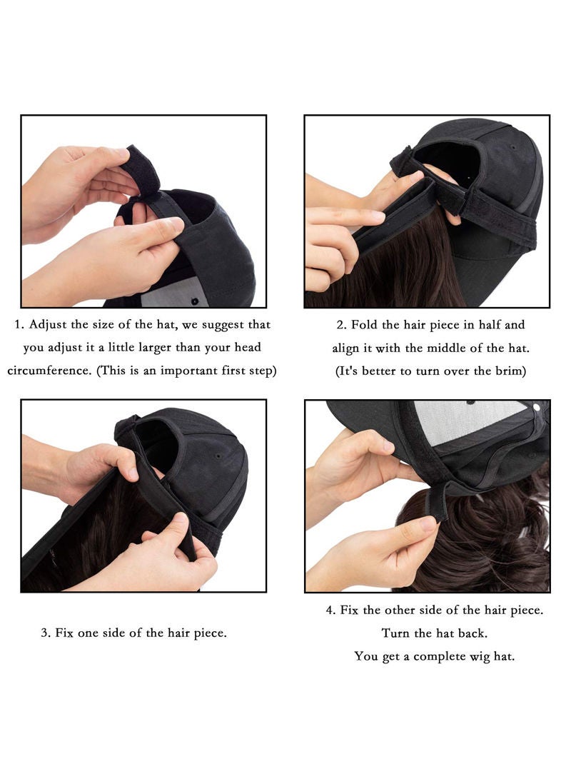 Sharpdo Black Bucket Hat High Temperature Silk Long Straight Hair Synthetic Wig - Image 4