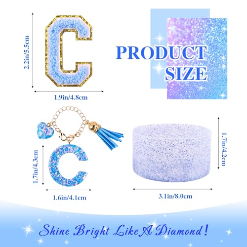 Lingdeer Blue Cup Accessories Set for Stanley 30OZ & 40OZ Tumbler with Handle, Letter Charms, Bow & Diamond Straw Covers, Glitter Silicone Boot, Personalized Sticker for Stanley Cup Accessories (C) - Image 2