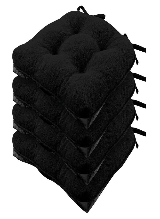 Wellsin Chair Cushions for Dining Chairs, Non-Slip Kitchen Chair Pads with Ties, Tufted Shredded Foam Kitchen Chair Cushions Set of 4, 15.5" X 15.5", Black - Image 1