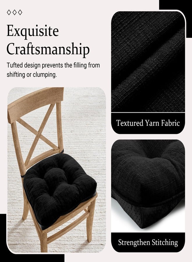 Wellsin Chair Cushions for Dining Chairs, Non-Slip Kitchen Chair Pads with Ties, Tufted Shredded Foam Kitchen Chair Cushions Set of 4, 15.5" X 15.5", Black - Image 3