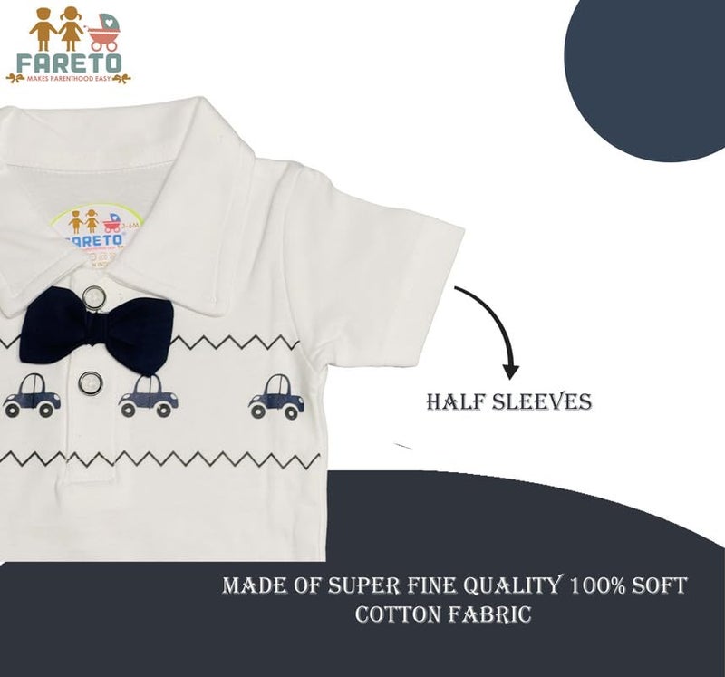Fareto Cotton Printed Dungaree & T-Shirt Clothing Set For Baby |Casual Dress For Unisex Baby (3-6 Months), Blue - Image 3