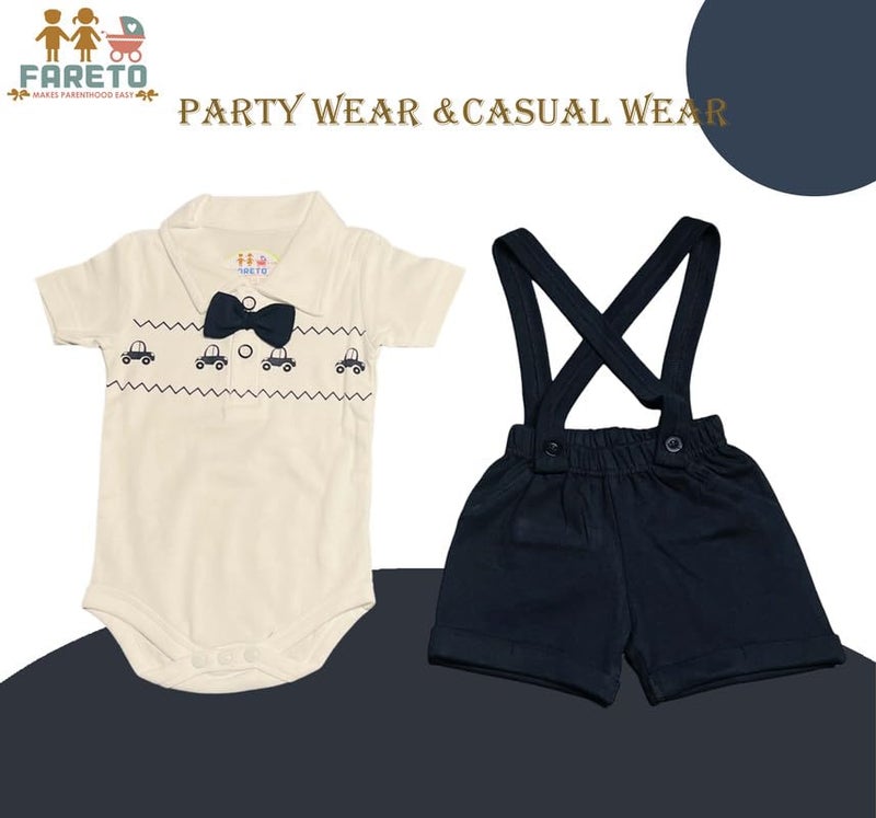 Fareto Cotton Printed Dungaree & T-Shirt Clothing Set For Baby |Casual Dress For Unisex Baby (3-6 Months), Blue - Image 5