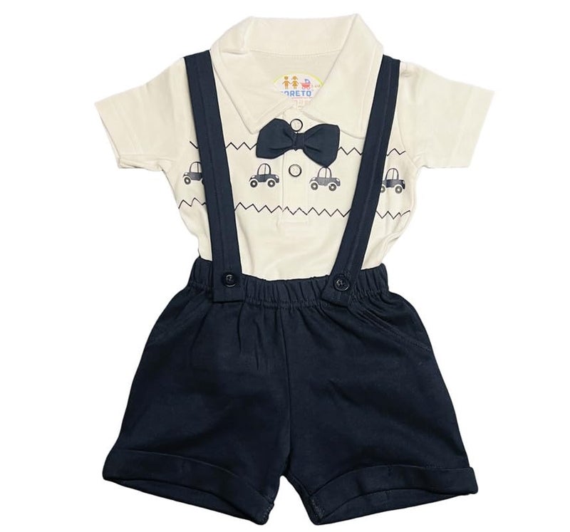 Fareto Cotton Printed Dungaree & T-Shirt Clothing Set For Baby |Casual Dress For Unisex Baby (3-6 Months), Blue - Image 1