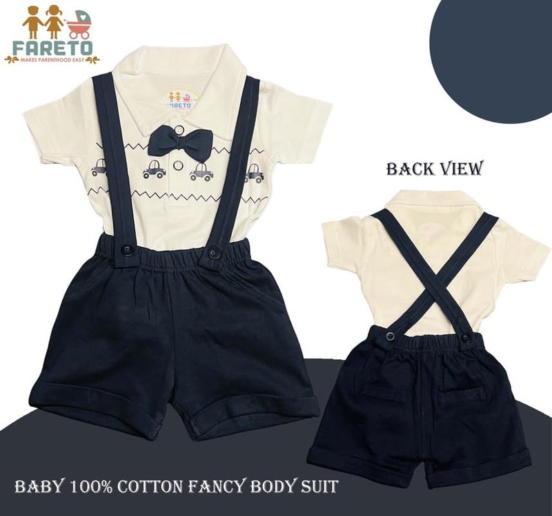 Fareto Cotton Printed Dungaree & T-Shirt Clothing Set For Baby |Casual Dress For Unisex Baby (3-6 Months), Blue - Image 2