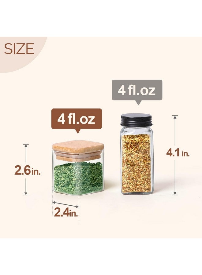 ComSaf جرار توابل زجاجية من كومساف 16 قطعة مع غطاء من الخيزران، حاويات توابل مربعة محكمة الإغلاق سعة 4 أونصات مع 275 ملصق أسود، جرار توابل فارغة للملح والسكر والتوابل - Image 3