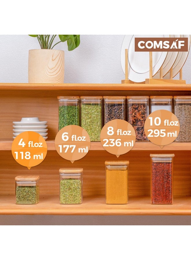 ComSaf جرار توابل زجاجية من كومساف 16 قطعة مع غطاء من الخيزران، حاويات توابل مربعة محكمة الإغلاق سعة 4 أونصات مع 275 ملصق أسود، جرار توابل فارغة للملح والسكر والتوابل - Image 4