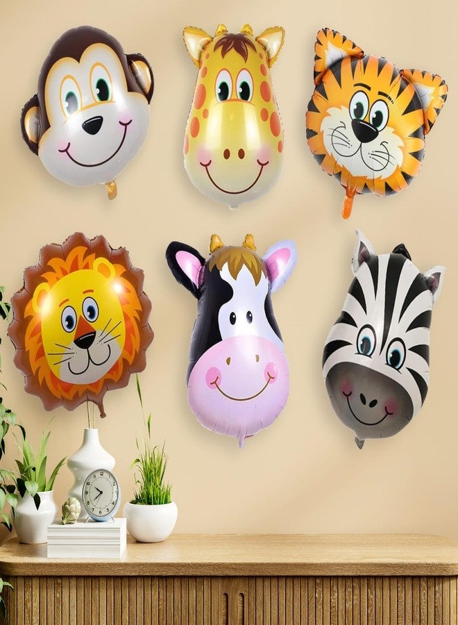 مجموعة بالونات كيتر (عبوة من 6 قطع) بتصميم الغابة، بالونات فويل بتصميم الغابة للزينة، بالون فويل بتصميم حيوان، بالون فويل على شكل وجه حيوان لأعياد الميلاد، زينة أعياد ميلاد بتصميم الحيوانات، متعدد الألوان - Image 1