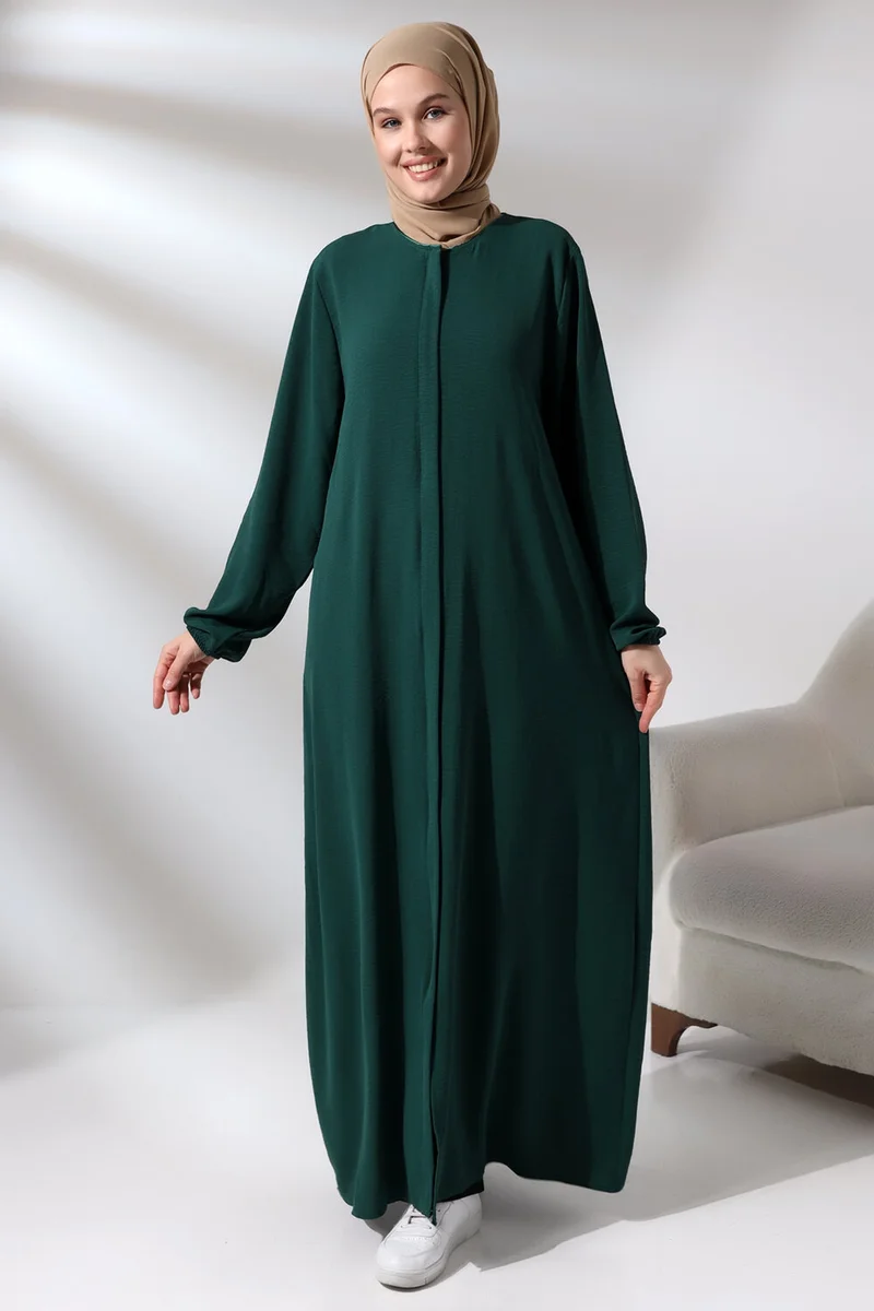 İhvan Ihvan Women's Emerald Green Aerobin Hijab Abaya Dress with Hidden Zipper