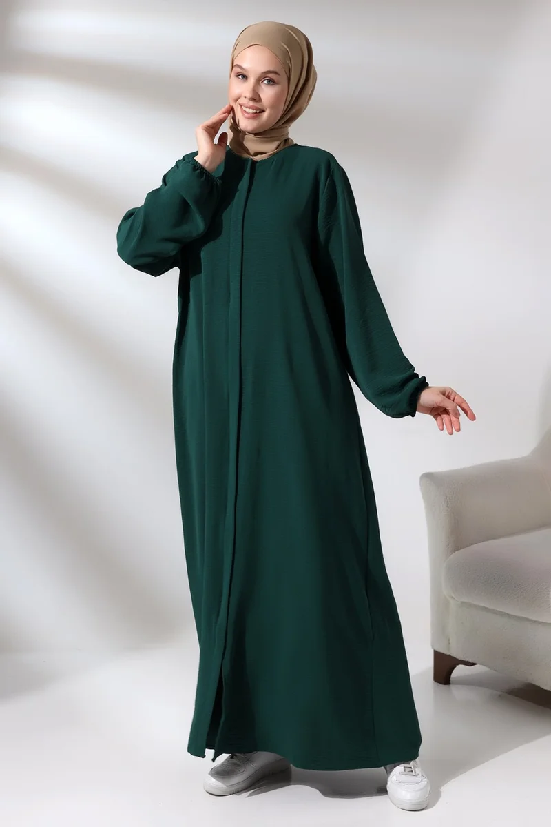 İhvan Ihvan Women's Emerald Green Aerobin Hijab Abaya Dress with Hidden Zipper