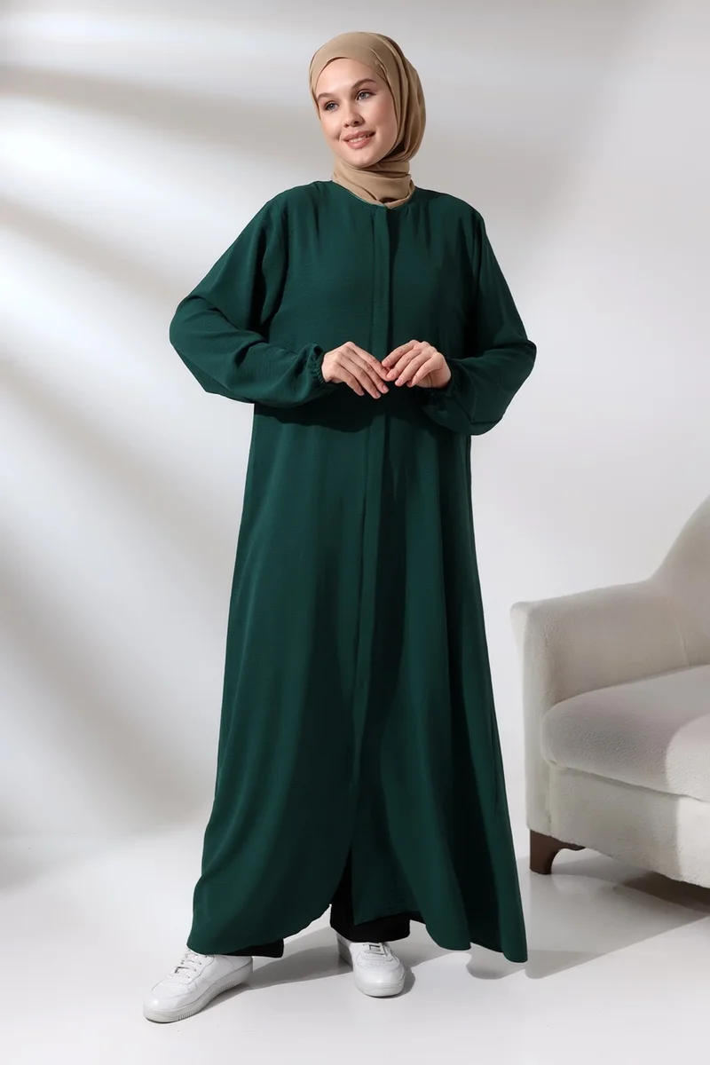 İhvan Ihvan Women's Emerald Green Aerobin Hijab Abaya Dress with Hidden Zipper