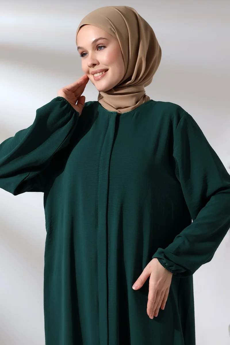 İhvan Ihvan Women's Emerald Green Aerobin Hijab Abaya Dress with Hidden Zipper