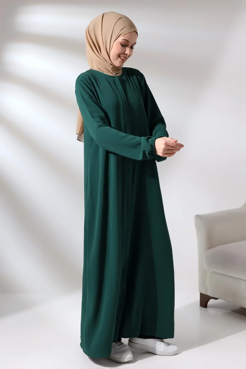 İhvan Ihvan Women's Emerald Green Aerobin Hijab Abaya Dress with Hidden Zipper
