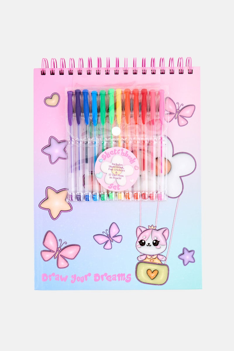 VOTUM Sketchbook And Fun Stickers With 12 Gel Pens Set, Multicolor - Image 1