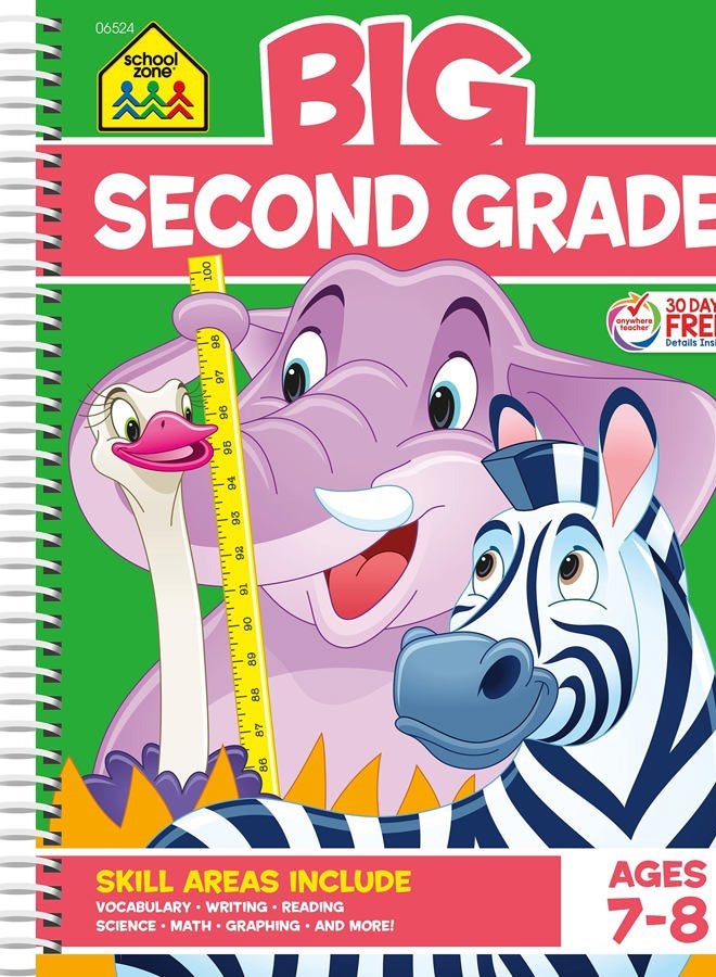 School Zone Big Second Grade Workbook - 320 Spiral Pages, Ages 7 to 8, 2nd Grade, Word Problems, Reading Comprehension, Phonics, Math, Science, and More (Big Spiral Bound Workbooks) - Image 1