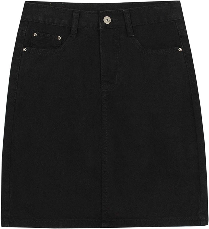 chouyatou Women's Basic Five-Pocket Rugged Wear Denim Skirt with Slit (X-Large, Black) - Image 1