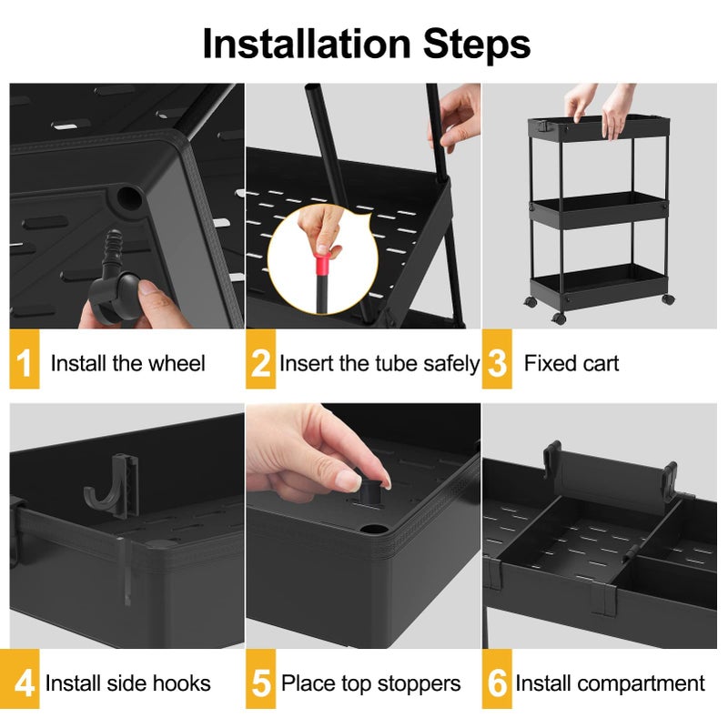 SPACELEAD Slim Storage Cart 3 Tier,Bathroom Organizer Rolling Utility,Mobile Shelving Unit Slide Out for Office, Kitchen, Laundry Room & Narrow Places,Black - Image 5