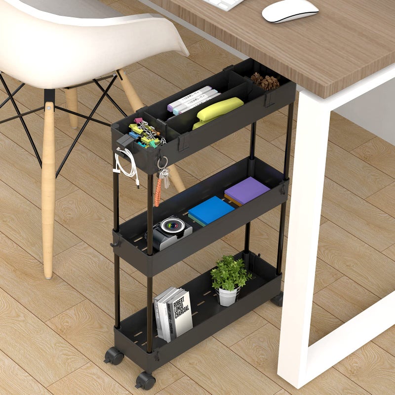 SPACELEAD Slim Storage Cart 3 Tier,Bathroom Organizer Rolling Utility,Mobile Shelving Unit Slide Out for Office, Kitchen, Laundry Room & Narrow Places,Black - Image 3