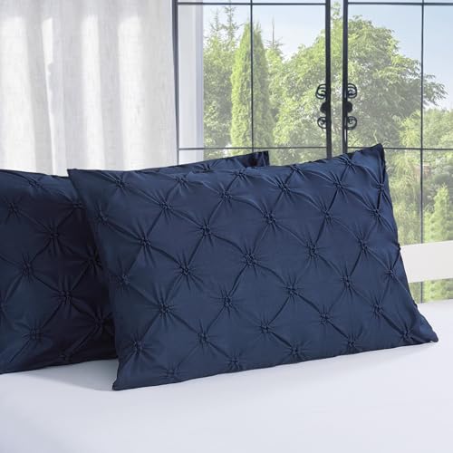 Vaulia Lightweight Microfiber Decorative Pillow Shams, Pinch Pleat Design Standard Size 20"x 26", Navy Blue 2 Pack - Image 1