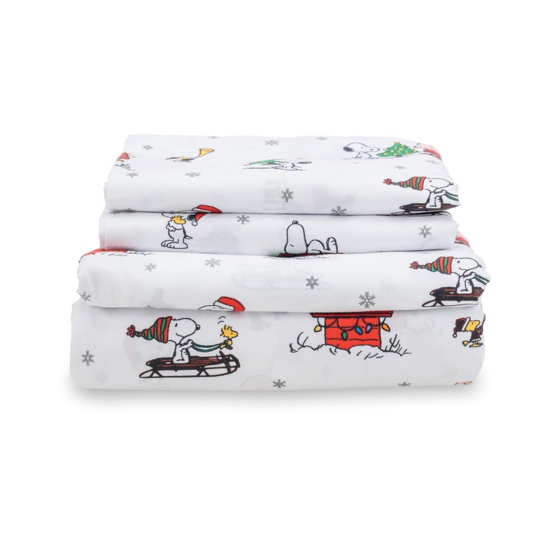 Berkshire Blanket Berkshire Blanket Peanuts Kids Sheet Set Full Size - 4 Pieces Cute Character Snoopy Printed Soft Microfiber Bed Sheets Holiday Helpers Sheet White  - Image 1