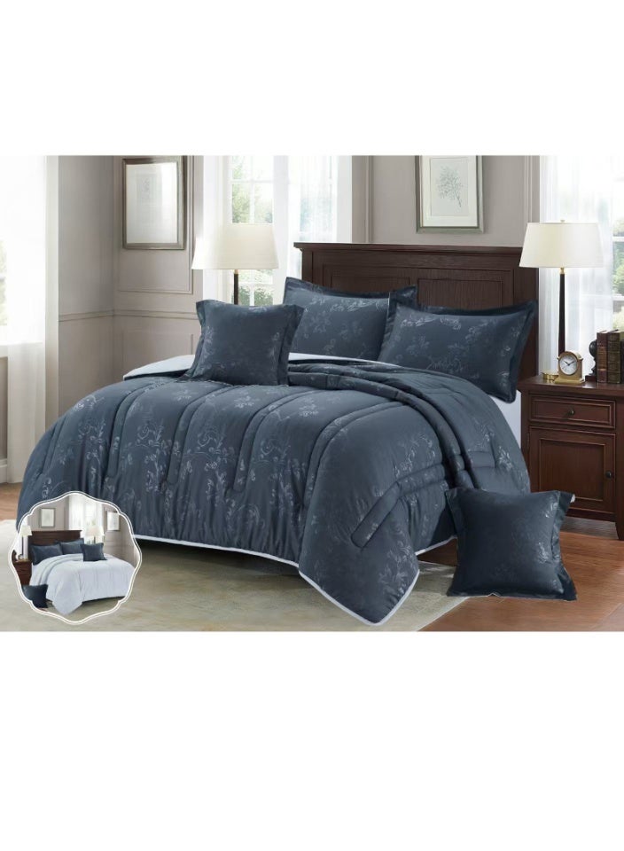 سمارت هوم مفرش صيفي نفرين يناسب سرير مقاس 200x200 سم - طقم مفارش 6 قطع فخم مصنوع من المايكروفايبر 100% ، غطاء سرير ، قابل للإستخدام على الوجهين، طقم مفارش بحشوة دبل ، طقم نوم يتكون من 6 قطع ( 1 مفرش بحشوة + 1 واقي مرتبة مطاط + 2 كيس مخدة + 2 وسادة ديكورية مربعة ) مقاس المفرش 260X240 سم ومقاس واقي المرتبة 200x200 سم - Image 1