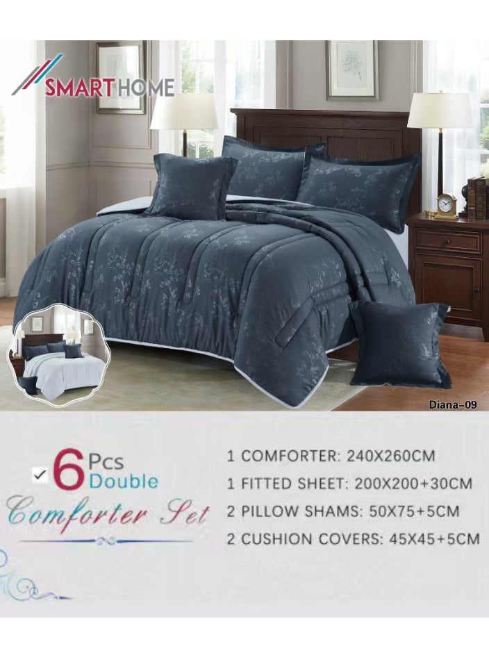 سمارت هوم مفرش صيفي نفرين يناسب سرير مقاس 200x200 سم - طقم مفارش 6 قطع فخم مصنوع من المايكروفايبر 100% ، غطاء سرير ، قابل للإستخدام على الوجهين، طقم مفارش بحشوة دبل ، طقم نوم يتكون من 6 قطع ( 1 مفرش بحشوة + 1 واقي مرتبة مطاط + 2 كيس مخدة + 2 وسادة ديكورية مربعة ) مقاس المفرش 260X240 سم ومقاس واقي المرتبة 200x200 سم - Image 3