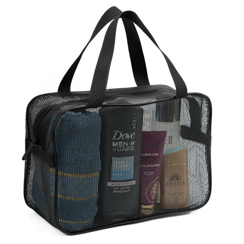 REDSINDA Mesh Shower Caddy Bag for Bathroom Gym Camping Portable Travel Mesh Toiletry Bag for Women Men Black Large - Image 2
