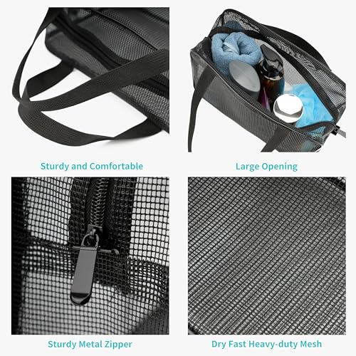 REDSINDA Mesh Shower Caddy Bag for Bathroom Gym Camping Portable Travel Mesh Toiletry Bag for Women Men Black Large - Image 3
