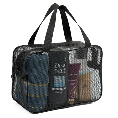 REDSINDA Mesh Shower Caddy Bag for Bathroom Gym Camping Portable Travel Mesh Toiletry Bag for Women Men Black Large - Image 1