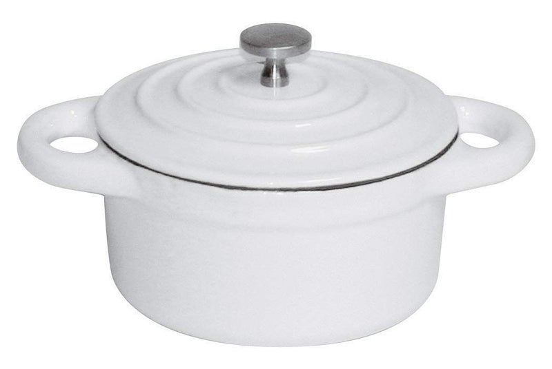 BelleVie BelleVie White Enameled Cast Iron Mini Dutch Oven Dia 4 x H 2 8 12 Oz 