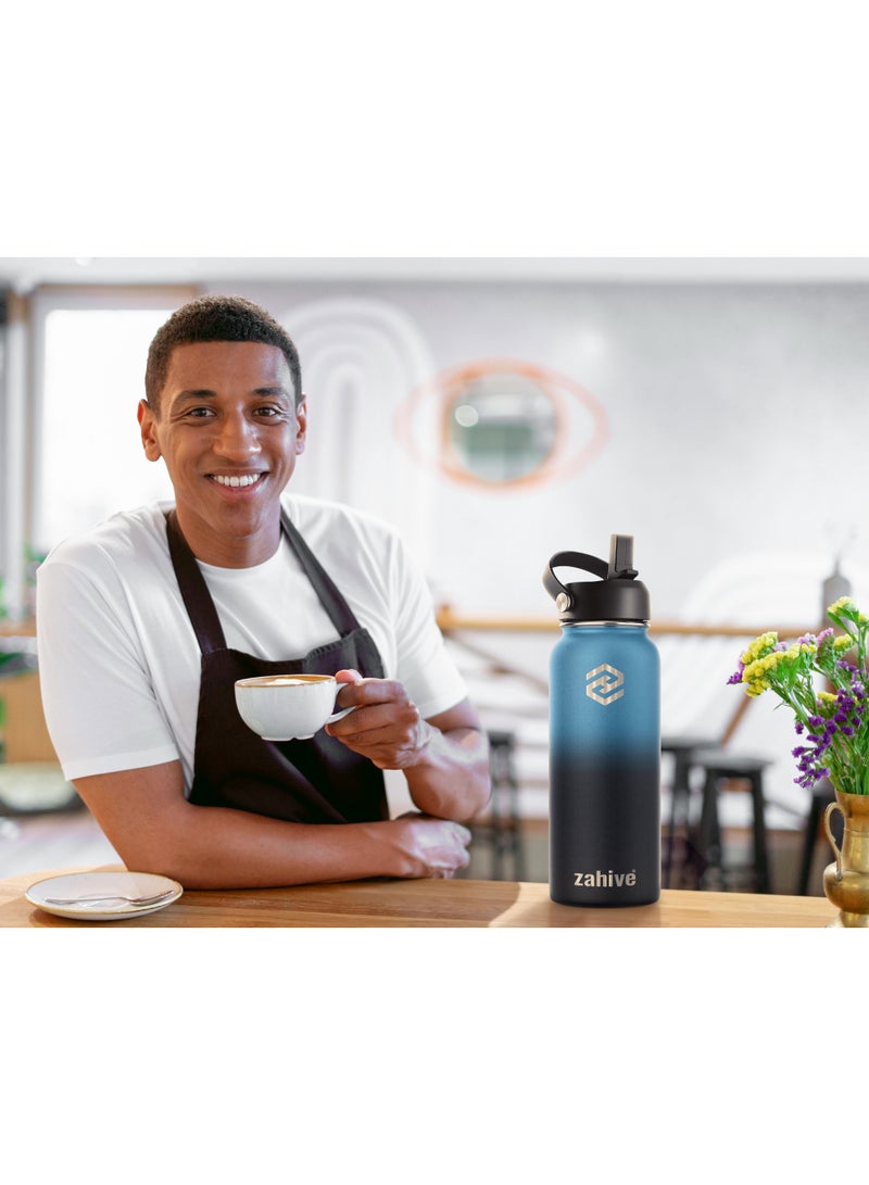 Zahive Insulated Stainless Steel Water Bottle with Straw with 3 Lids and Bag 1000 ml, Double Wall Thermos for Hot and Cold Drinks for Gym and Work, Wide Mouth, Leak Proof, 2 Bottles - Image 4